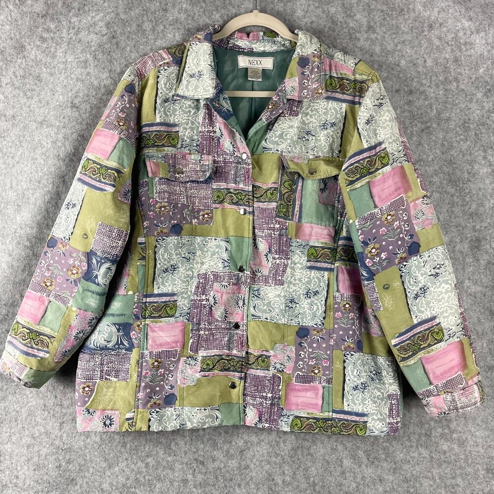 Nexx Silk Blend Jacket Womens Large Patchwork Print Lightweight Cottage Artsy‎